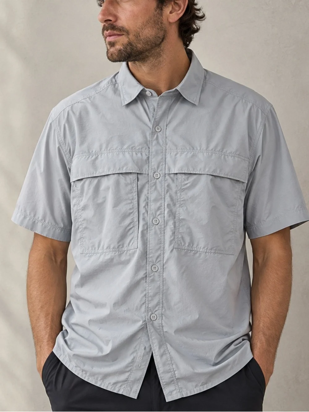 The North Face Mens M Short Sleeve Hiking Fishing Shirt Vented Ripstop Tan UPF